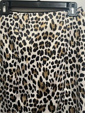 White House Black Market Black, Cream & Tan Leopard Satin Slip Skirt